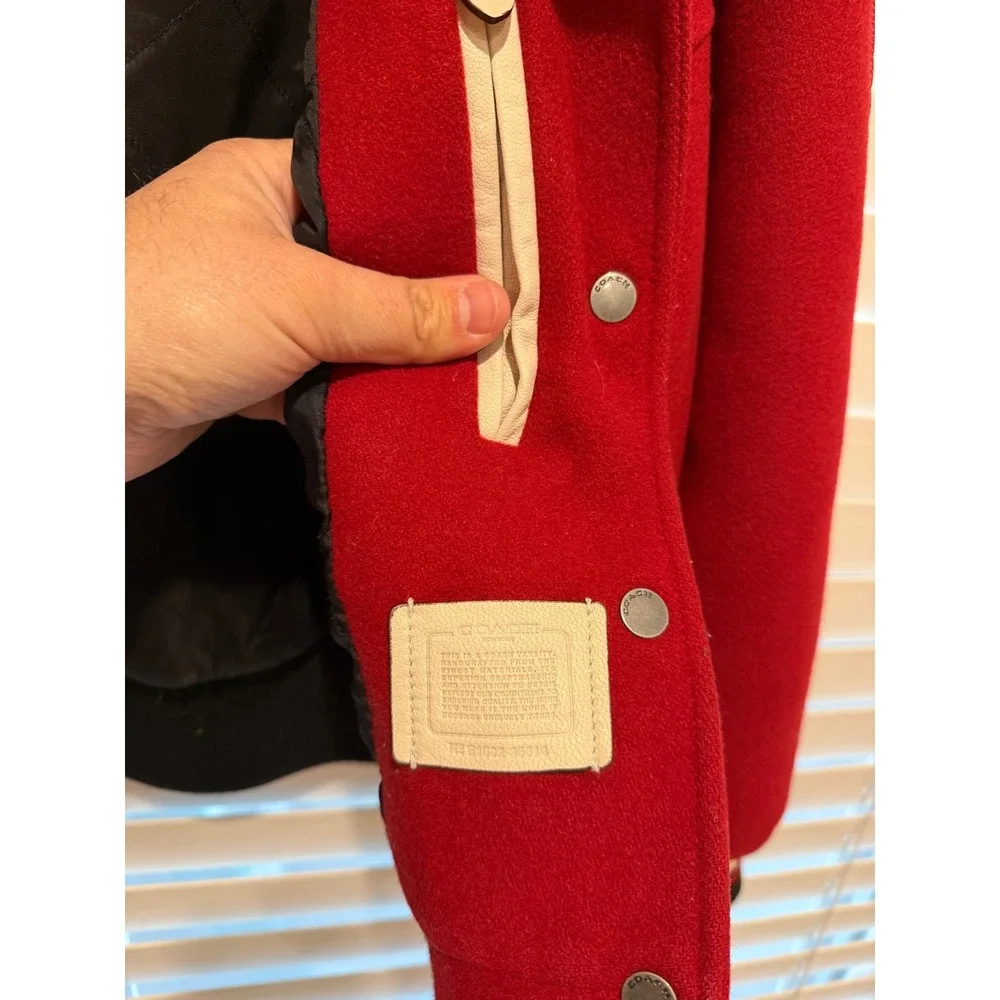 Coach New York Womens Red Wool Goat Leather Varsity Letterman Jacket F20496 S - Picture 7 of 9